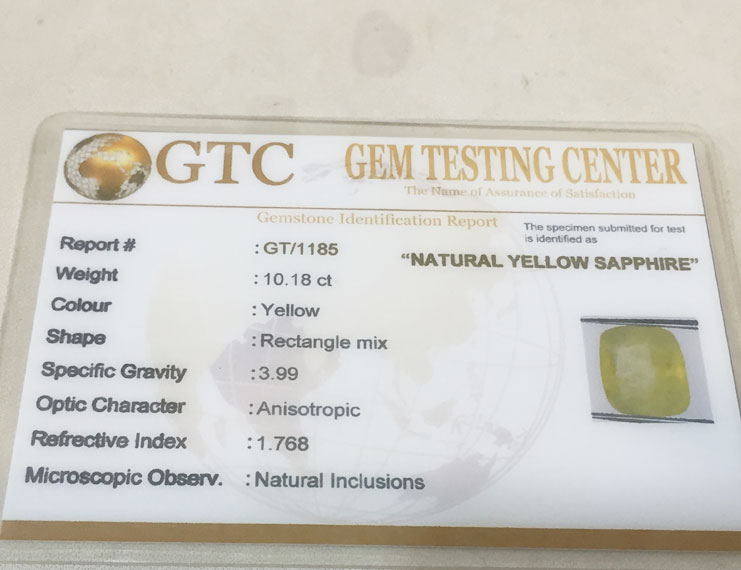 10.18 ct/11.30 ratti Natural Certified Ceylon Pukhraj/Yellow Sapphire